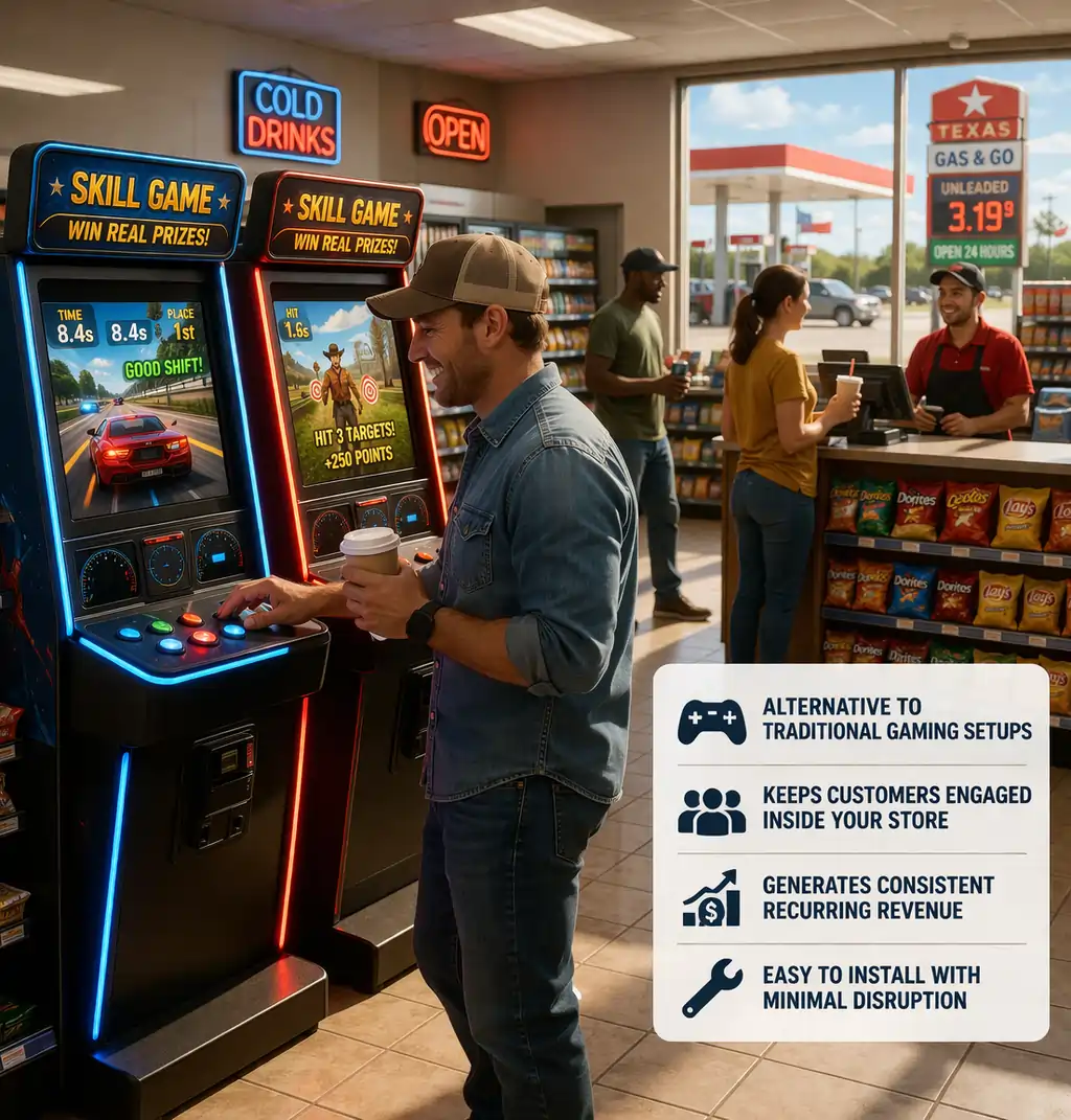 Skill game machines in Texas installed in a retail store